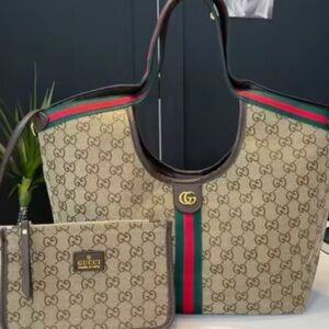Gucci Beige and Red-Green Women's Tote Bag